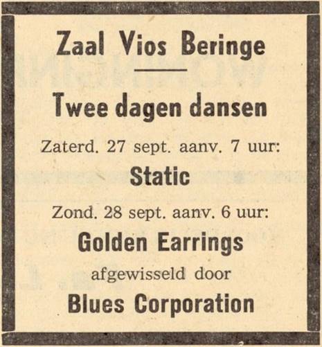 The Golden Earrings show ad scan September 28 1969 Beringe - Bar Dancing Vios